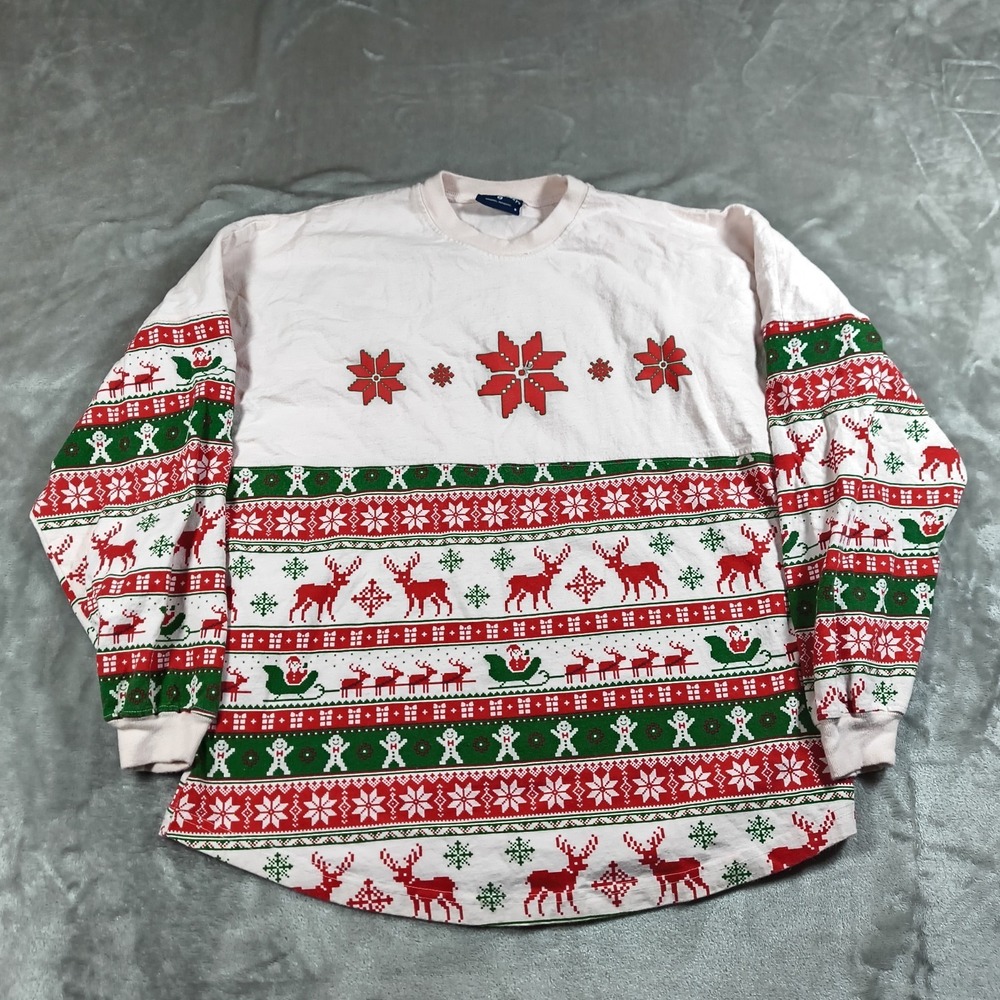 Spirit Jersey Christmas Shirt Men Small Light Pink Santa Deer Snow Flake Holiday